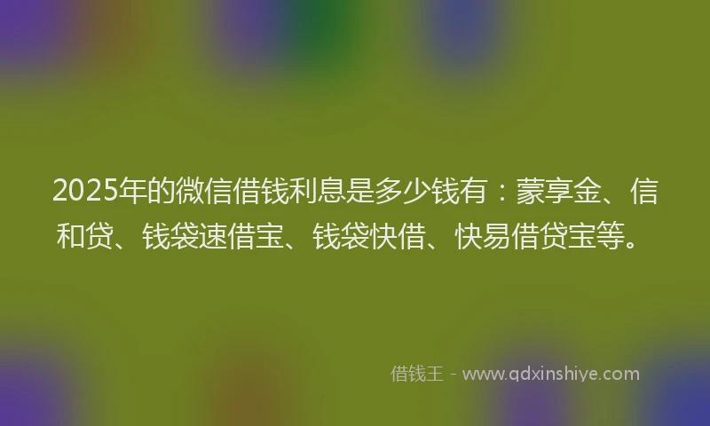 2025年的微信借钱利息是多少钱有：蒙享金、信和贷、钱袋速借宝、钱袋快借、快易借贷宝等。