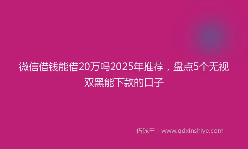 微信借钱能借20万吗2025年推荐，盘点5个无视双黑能下款的口子