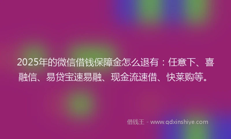 2025年的微信借钱保障金怎么退有：任意下、喜融信、易贷宝速易融、现金流速借、快莱购等。