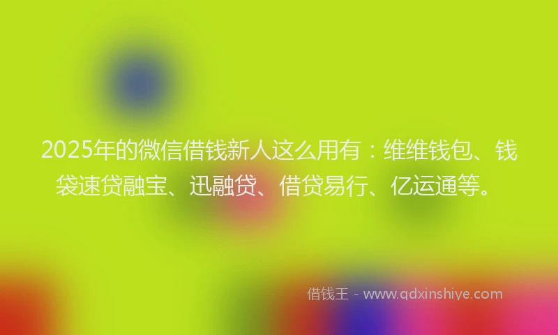 2025年的微信借钱新人这么用有：维维钱包、钱袋速贷融宝、迅融贷、借贷易行、亿运通等。