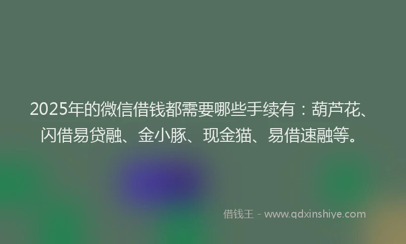 2025年的微信借钱都需要哪些手续有：葫芦花、闪借易贷融、金小豚、现金猫、易借速融等。