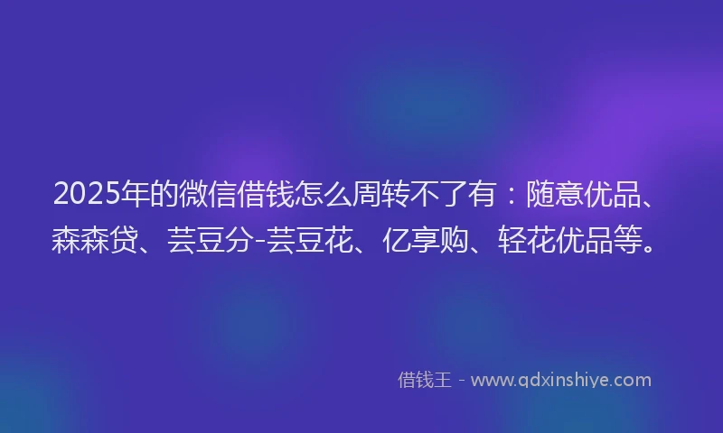 2025年的微信借钱怎么周转不了有：随意优品、森森贷、芸豆分-芸豆花、亿享购、轻花优品等。