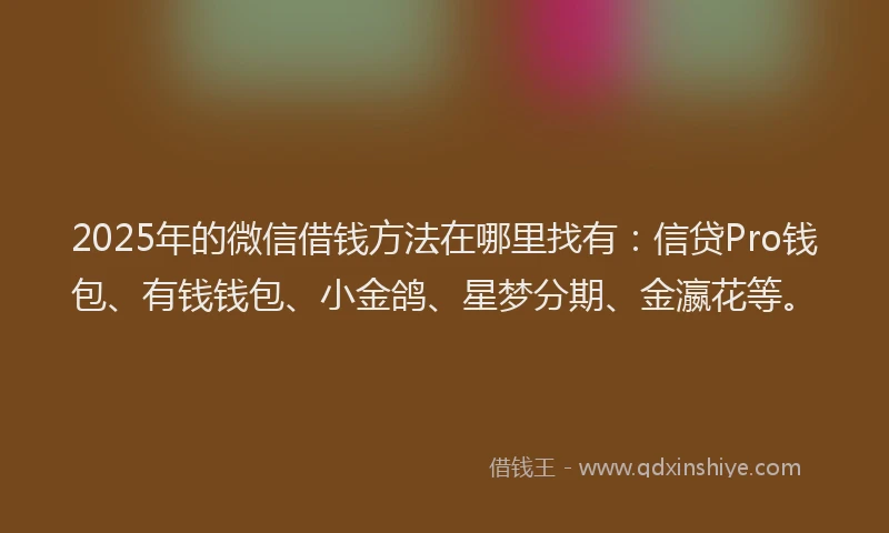 2025年的微信借钱方法在哪里找有：信贷Pro钱包、有钱钱包、小金鸽、星梦分期、金瀛花等。