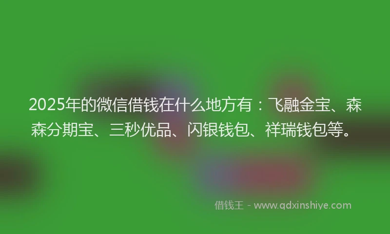 2025年的微信借钱在什么地方有：飞融金宝、森森分期宝、三秒优品、闪银钱包、祥瑞钱包等。