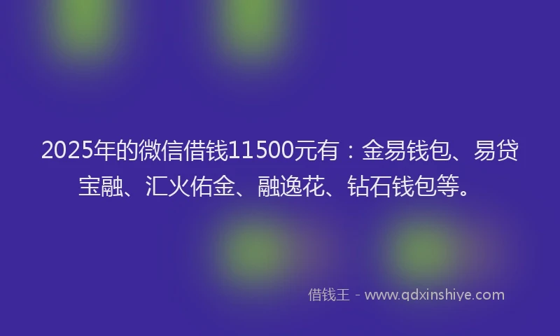2025年的微信借钱11500元有：金易钱包、易贷宝融、汇火佑金、融逸花、钻石钱包等。