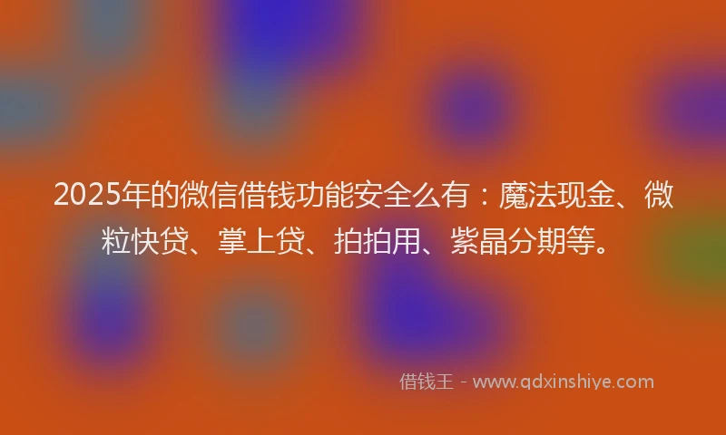 2025年的微信借钱功能安全么有：魔法现金、微粒快贷、掌上贷、拍拍用、紫晶分期等。