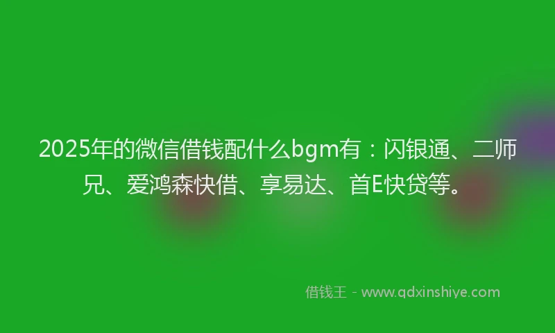 2025年的微信借钱配什么bgm有：闪银通、二师兄、爱鸿森快借、享易达、首E快贷等。