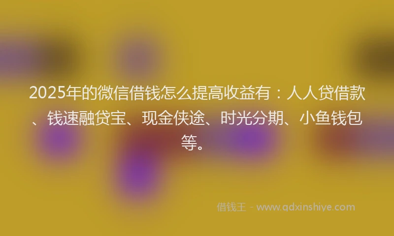 2025年的微信借钱怎么提高收益有：人人贷借款、钱速融贷宝、现金侠途、时光分期、小鱼钱包等。