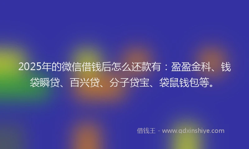 2025年的微信借钱后怎么还款有：盈盈金科、钱袋瞬贷、百兴贷、分子贷宝、袋鼠钱包等。