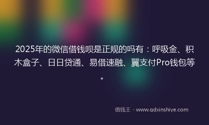 2025年的微信借钱呗是正规的吗有：呼吸金、积木盒子、日日贷通、易借速融、翼支付Pro钱包等。