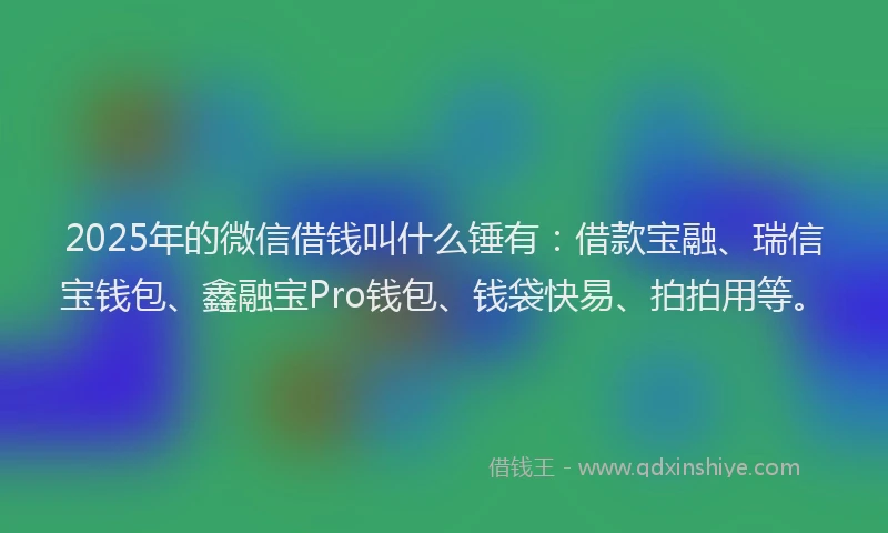 2025年的微信借钱叫什么锤有：借款宝融、瑞信宝钱包、鑫融宝Pro钱包、钱袋快易、拍拍用等。