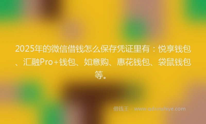 2025年的微信借钱怎么保存凭证里有：悦享钱包、汇融Pro+钱包、如意购、惠花钱包、袋鼠钱包等。