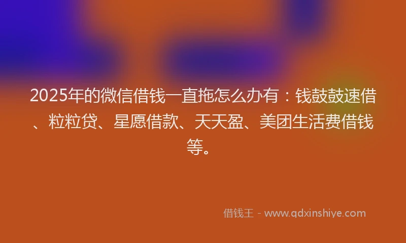 2025年的微信借钱一直拖怎么办有：钱鼓鼓速借、粒粒贷、星愿借款、天天盈、美团生活费借钱等。