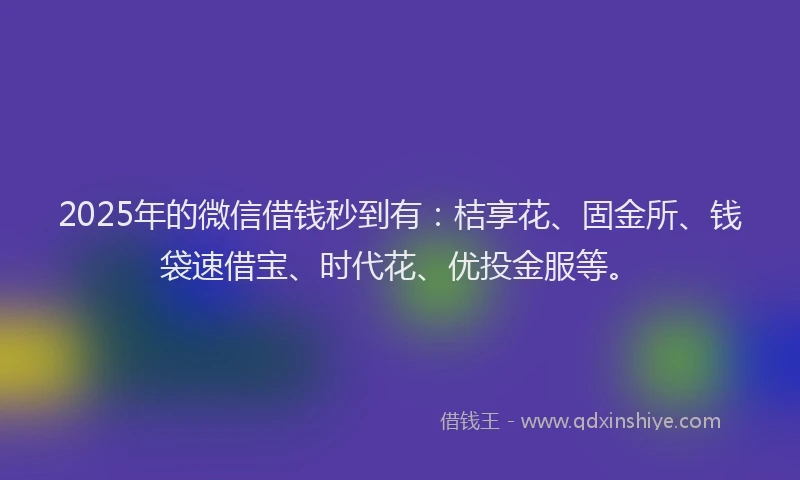 2025年的微信借钱秒到有：桔享花、固金所、钱袋速借宝、时代花、优投金服等。