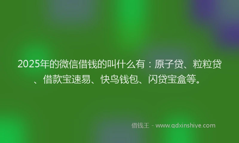2025年的微信借钱的叫什么有：原子贷、粒粒贷、借款宝速易、快鸟钱包、闪贷宝盒等。