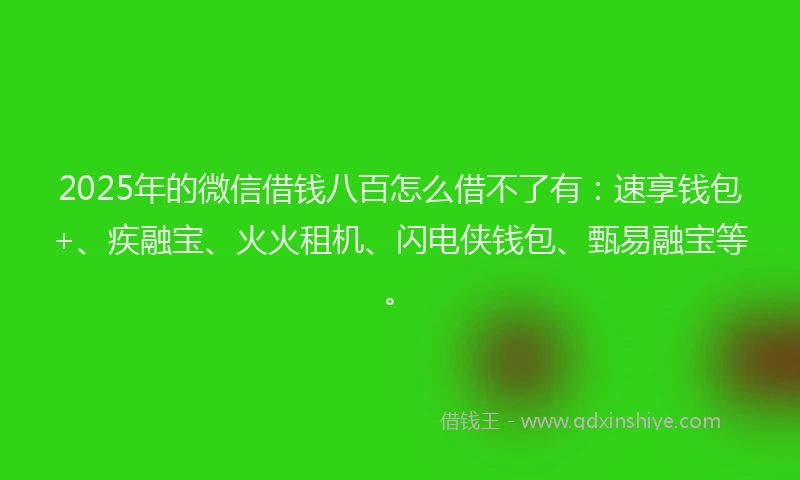 2025年的微信借钱八百怎么借不了有：速享钱包+、疾融宝、火火租机、闪电侠钱包、甄易融宝等。