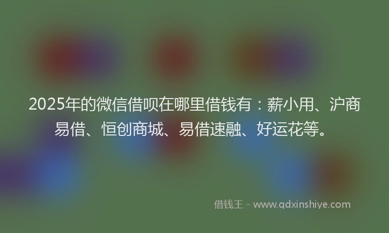 2025年的微信借呗在哪里借钱有：薪小用、沪商易借、恒创商城、易借速融、好运花等。