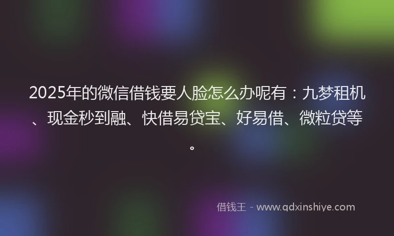 2025年的微信借钱要人脸怎么办呢有：九梦租机、现金秒到融、快借易贷宝、好易借、微粒贷等。