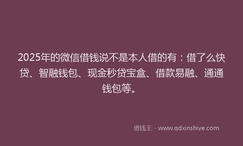 2025年的微信借钱说不是本人借的有：借了么快贷、智融钱包、现金秒贷宝盒、借款易融、通通钱包等。