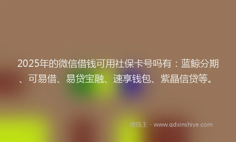 2025年的微信借钱可用社保卡号吗有：蓝鲸分期、可易借、易贷宝融、速享钱包、紫晶信贷等。