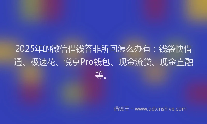 2025年的微信借钱答非所问怎么办有：钱袋快借通、极速花、悦享Pro钱包、现金流贷、现金直融等。