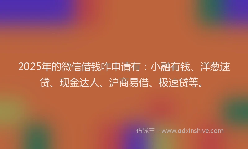 2025年的微信借钱咋申请有：小融有钱、洋葱速贷、现金达人、沪商易借、极速贷等。