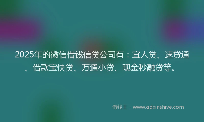 2025年的微信借钱信贷公司有：宜人贷、速贷通、借款宝快贷、万通小贷、现金秒融贷等。