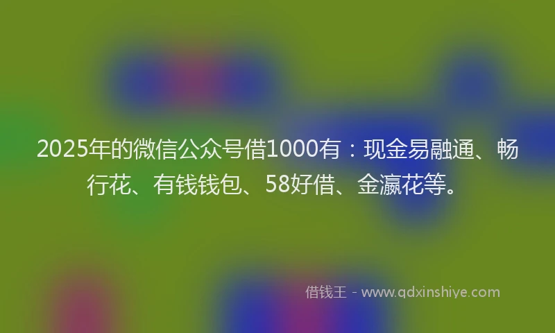 2025年的微信公众号借1000有：现金易融通、畅行花、有钱钱包、58好借、金瀛花等。