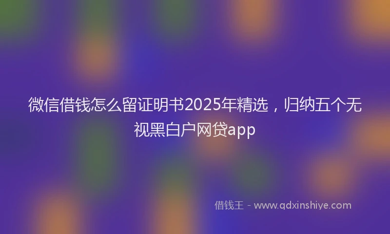 微信借钱怎么留证明书2025年精选，归纳五个无视黑白户网贷app