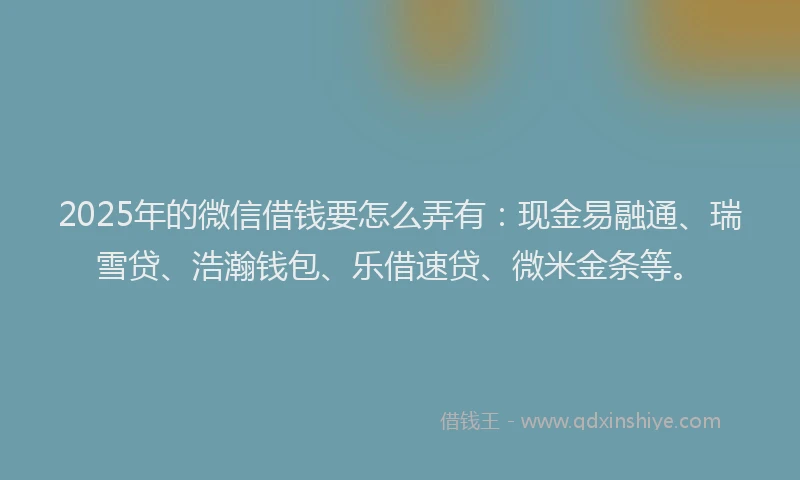 2025年的微信借钱要怎么弄有：现金易融通、瑞雪贷、浩瀚钱包、乐借速贷、微米金条等。