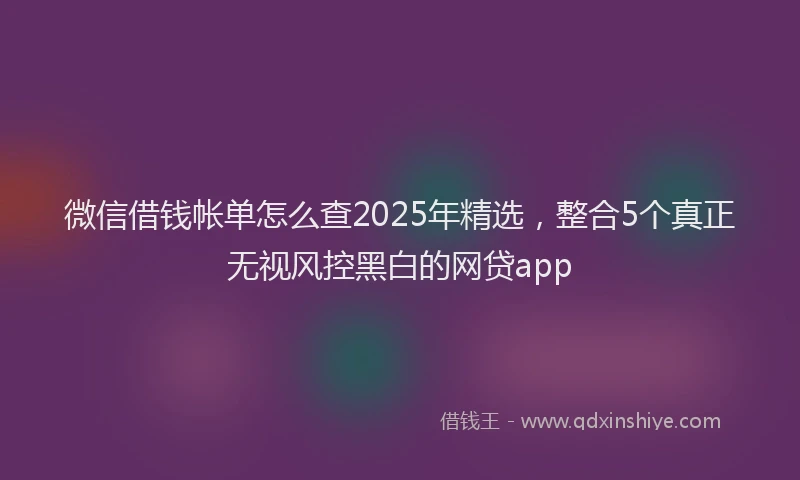 微信借钱帐单怎么查2025年精选，整合5个真正无视风控黑白的网贷app