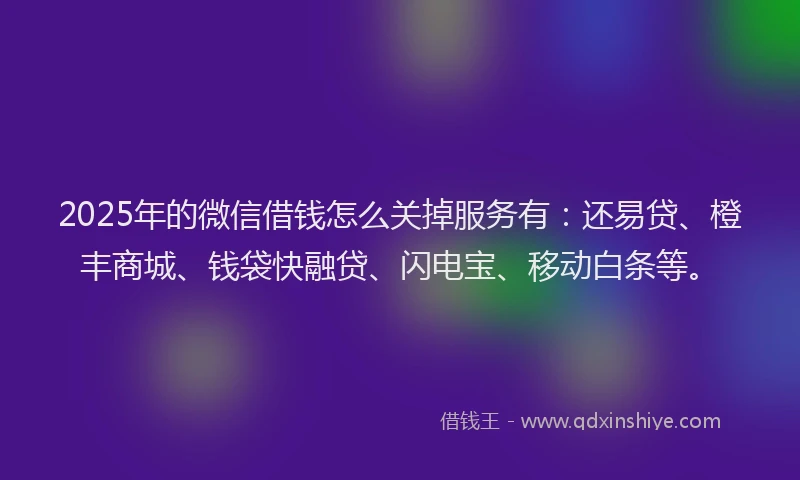 2025年的微信借钱怎么关掉服务有：还易贷、橙丰商城、钱袋快融贷、闪电宝、移动白条等。