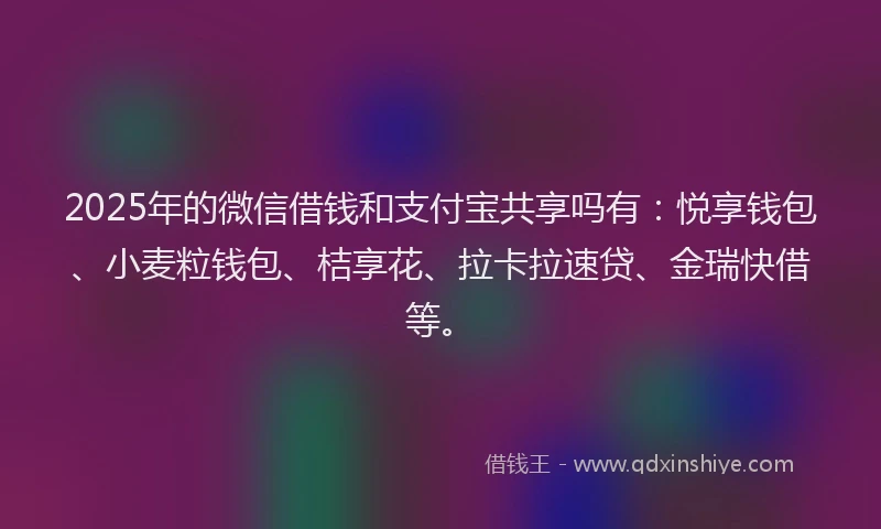 2025年的微信借钱和支付宝共享吗有：悦享钱包、小麦粒钱包、桔享花、拉卡拉速贷、金瑞快借等。