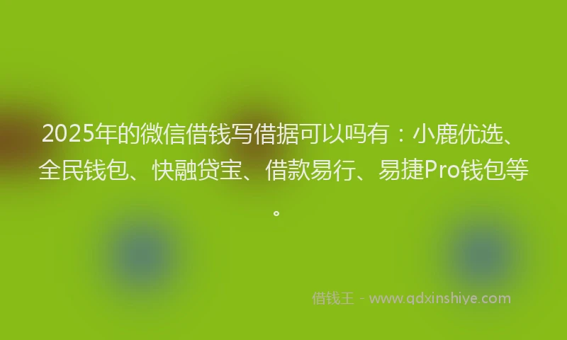 2025年的微信借钱写借据可以吗有：小鹿优选、全民钱包、快融贷宝、借款易行、易捷Pro钱包等。