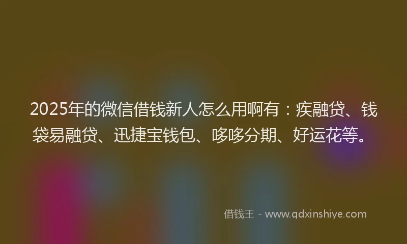2025年的微信借钱新人怎么用啊有：疾融贷、钱袋易融贷、迅捷宝钱包、哆哆分期、好运花等。