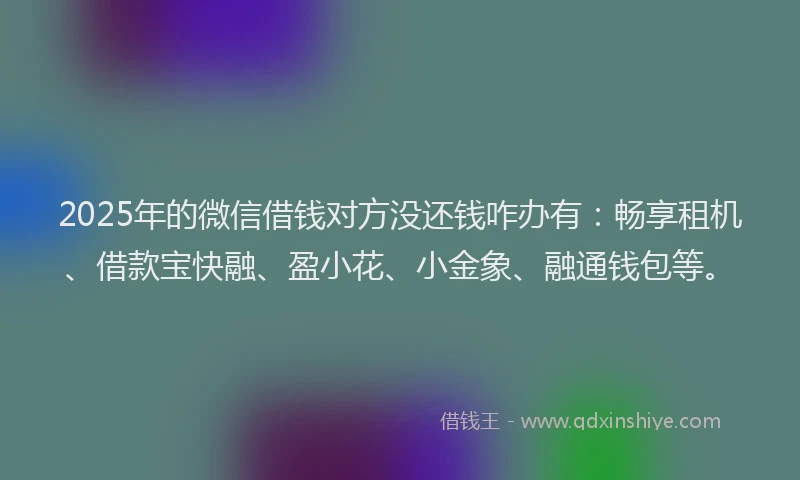 2025年的微信借钱对方没还钱咋办有：畅享租机、借款宝快融、盈小花、小金象、融通钱包等。