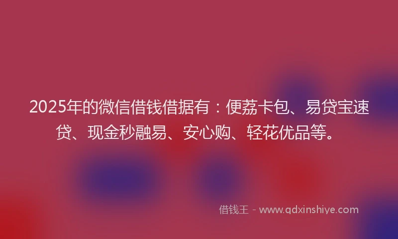 2025年的微信借钱借据有：便荔卡包、易贷宝速贷、现金秒融易、安心购、轻花优品等。