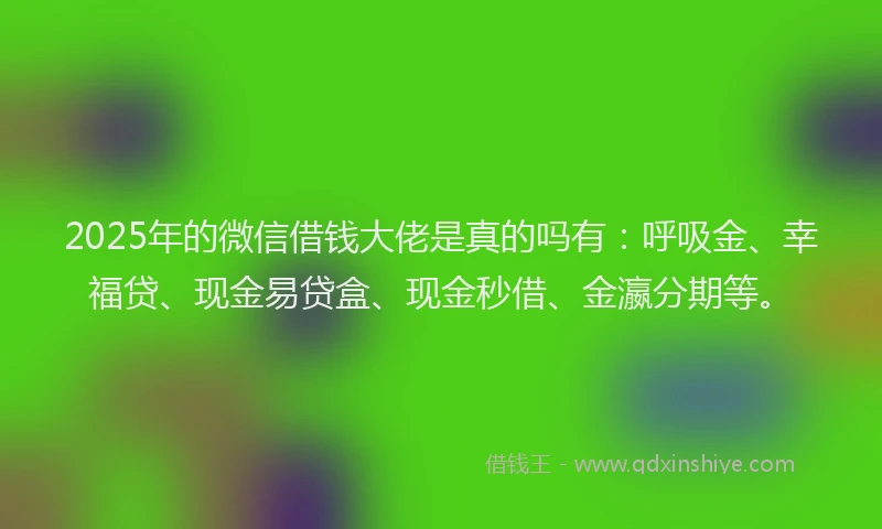 2025年的微信借钱大佬是真的吗有：呼吸金、幸福贷、现金易贷盒、现金秒借、金瀛分期等。
