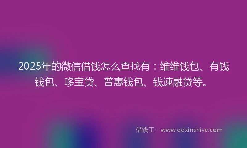 2025年的微信借钱怎么查找有：维维钱包、有钱钱包、哆宝贷、普惠钱包、钱速融贷等。