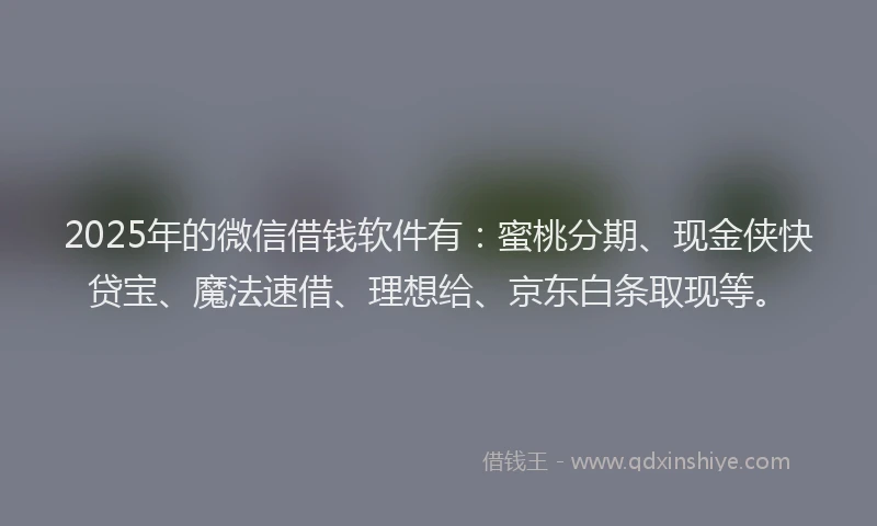 2025年的微信借钱软件有：蜜桃分期、现金侠快贷宝、魔法速借、理想给、京东白条取现等。
