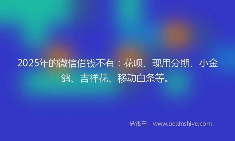 2025年的微信借钱不有：花呗、现用分期、小金鸽、吉祥花、移动白条等。