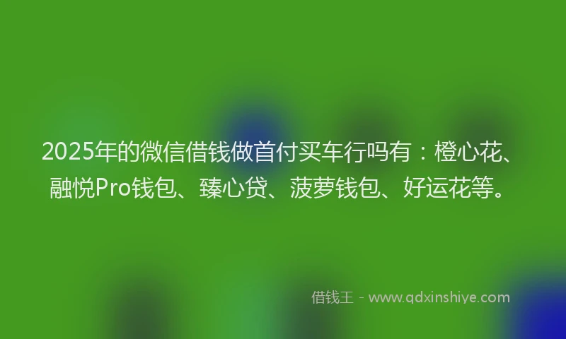 2025年的微信借钱做首付买车行吗有：橙心花、融悦Pro钱包、臻心贷、菠萝钱包、好运花等。
