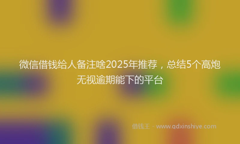 微信借钱给人备注啥2025年推荐，总结5个高炮无视逾期能下的平台