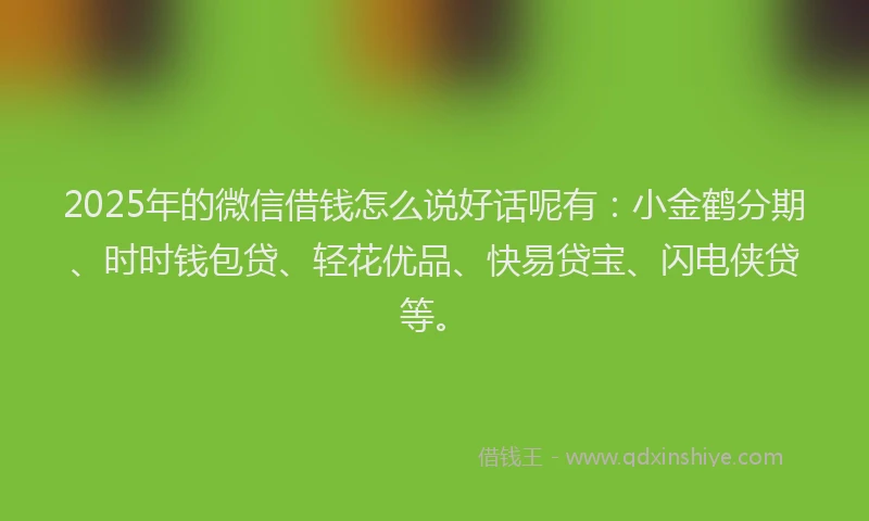 2025年的微信借钱怎么说好话呢有：小金鹤分期、时时钱包贷、轻花优品、快易贷宝、闪电侠贷等。