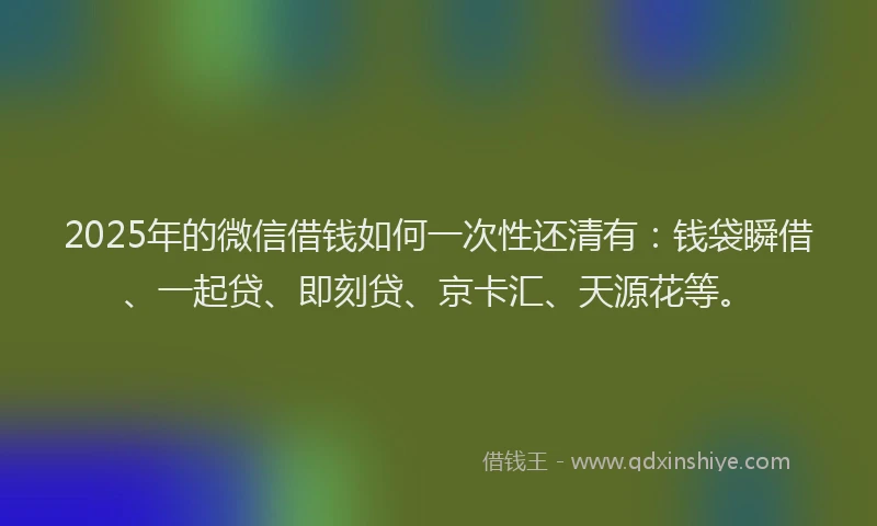 2025年的微信借钱如何一次性还清有：钱袋瞬借、一起贷、即刻贷、京卡汇、天源花等。
