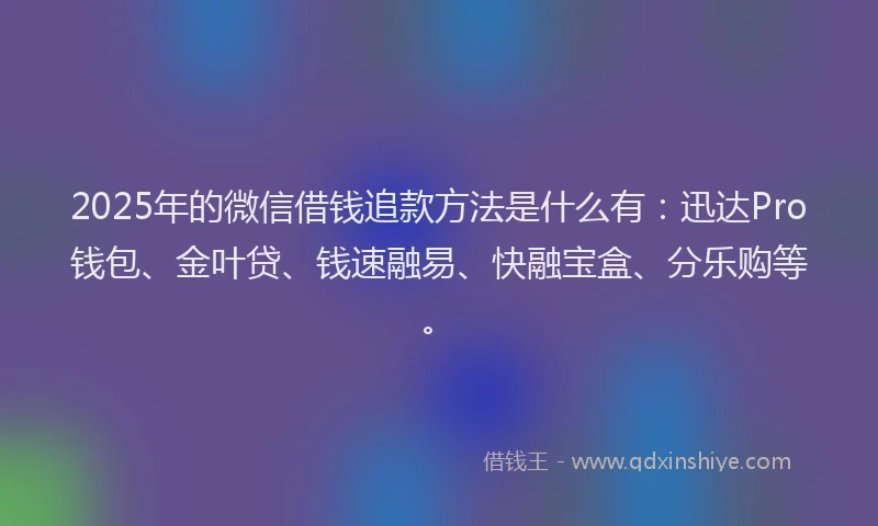 2025年的微信借钱追款方法是什么有：迅达Pro钱包、金叶贷、钱速融易、快融宝盒、分乐购等。