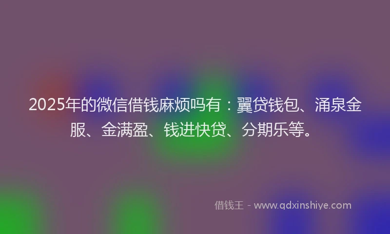 2025年的微信借钱麻烦吗有：翼贷钱包、涌泉金服、金满盈、钱进快贷、分期乐等。