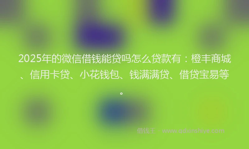 2025年的微信借钱能贷吗怎么贷款有：橙丰商城、信用卡贷、小花钱包、钱满满贷、借贷宝易等。