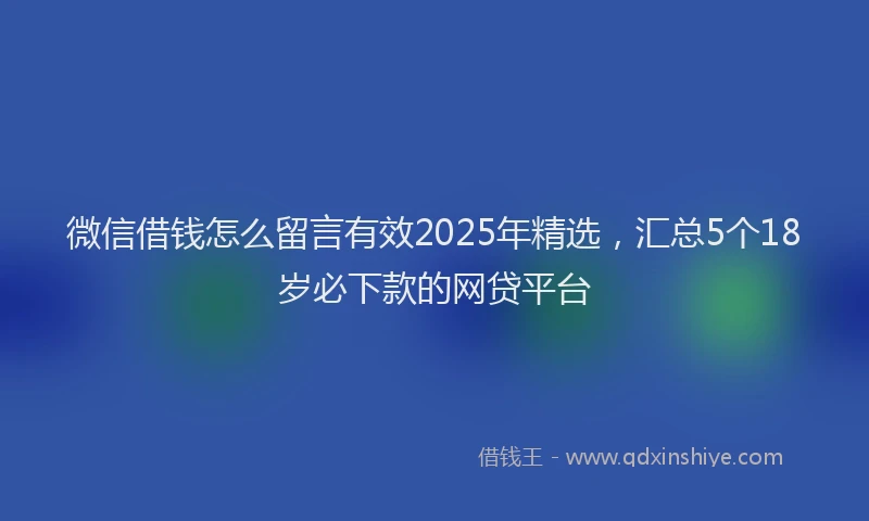 微信借钱怎么留言有效2025年精选，汇总5个18岁必下款的网贷平台