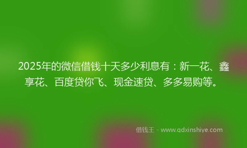 2025年的微信借钱十天多少利息有：新一花、鑫享花、百度贷你飞、现金速贷、多多易购等。